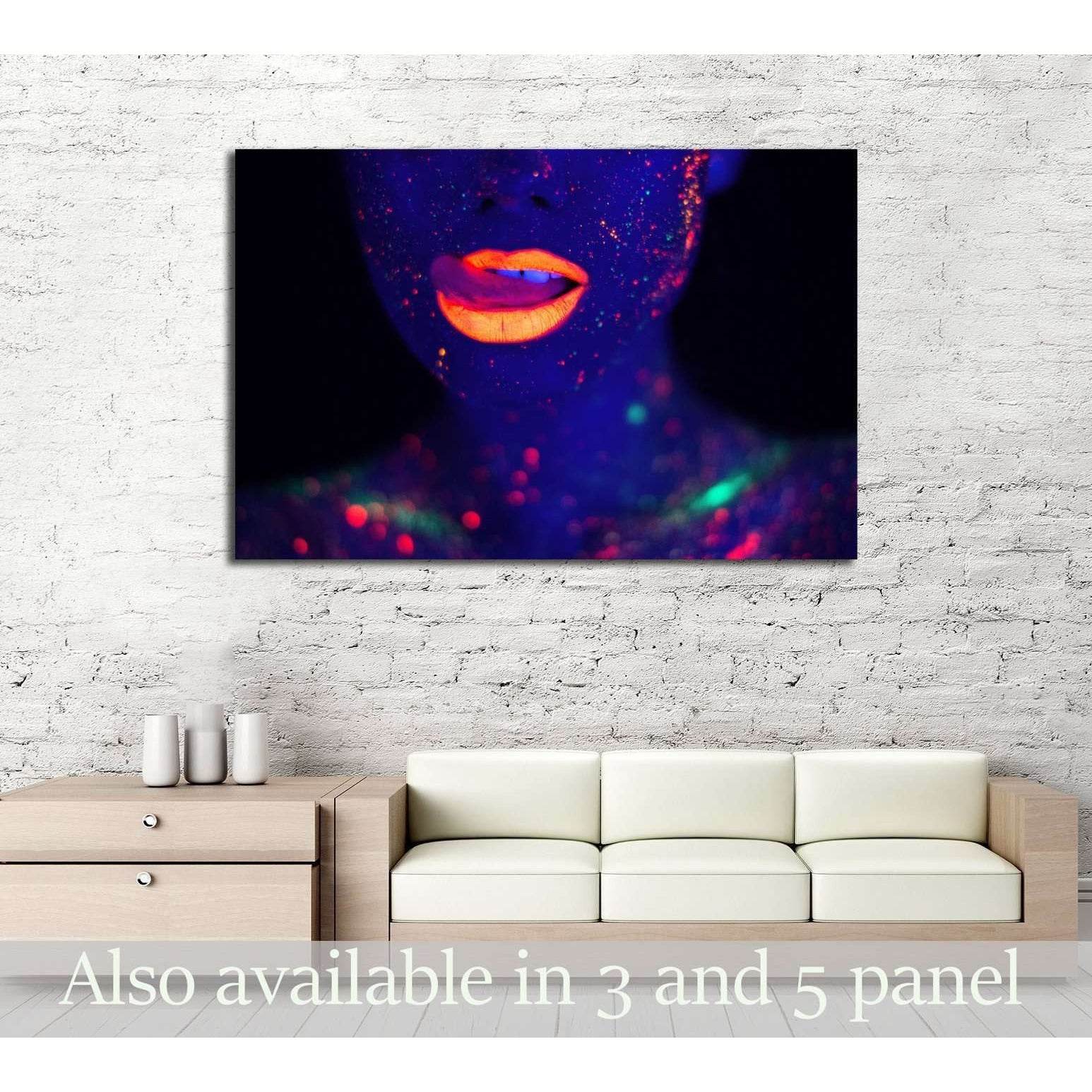 Portrait of Beautiful Fashion Woman in Neon UF Light №2783 Ready to Hang Canvas Print