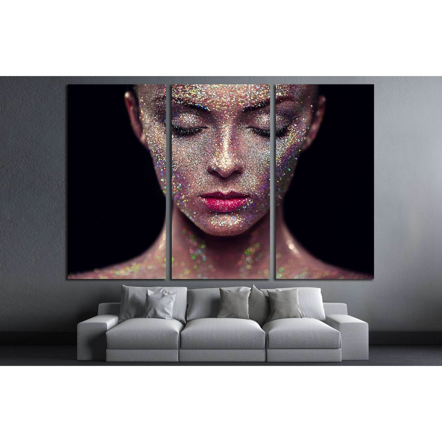 Portrait of beautiful woman with sparkles on her face №2766 Ready to Hang Canvas Print - Zellart Canvas Prints ALL_Products, s-2766