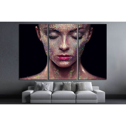 Portrait of beautiful woman with sparkles on her face №2766 Ready to Hang Canvas Print - Zellart Canvas Prints ALL_Products, s-2766