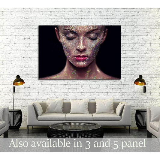 Portrait of beautiful woman with sparkles on her face №2766 Ready to Hang Canvas Print - Zellart Canvas Prints ALL_Products, s-2766