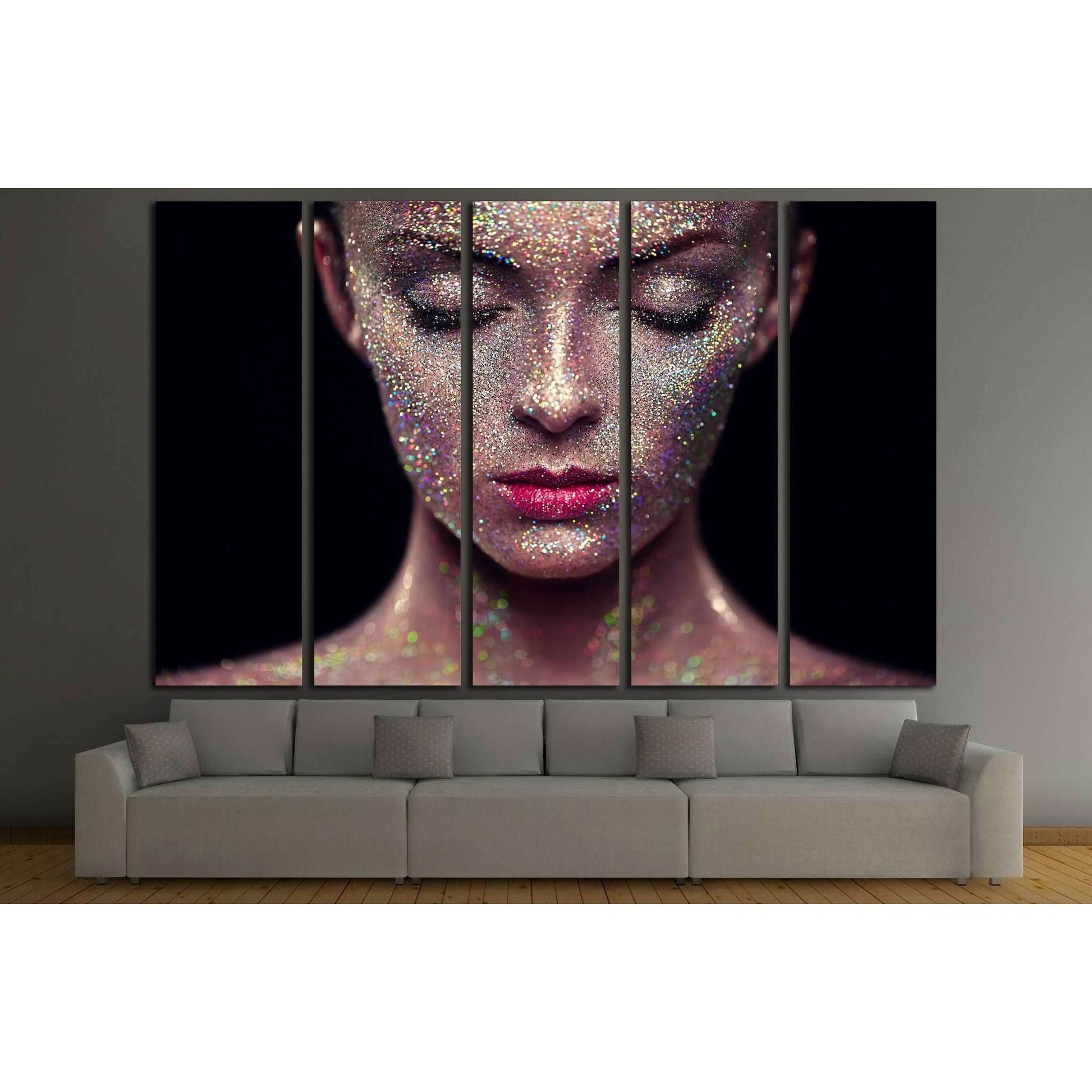 Portrait of beautiful woman with sparkles on her face №2766 Ready to Hang Canvas Print - Zellart Canvas Prints ALL_Products, s-2766