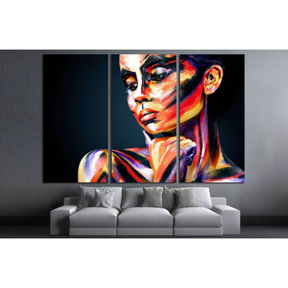 Portrait of the bright beautiful girl with art colorful make-up and bodyart №2763 Ready to Hang Canvas Print - Zellart Canvas Prints ALL_Products, s-2763