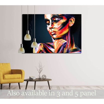 Portrait of the bright beautiful girl with art colorful make-up and bodyart №2763 Ready to Hang Canvas Print - Zellart Canvas Prints ALL_Products, s-2763