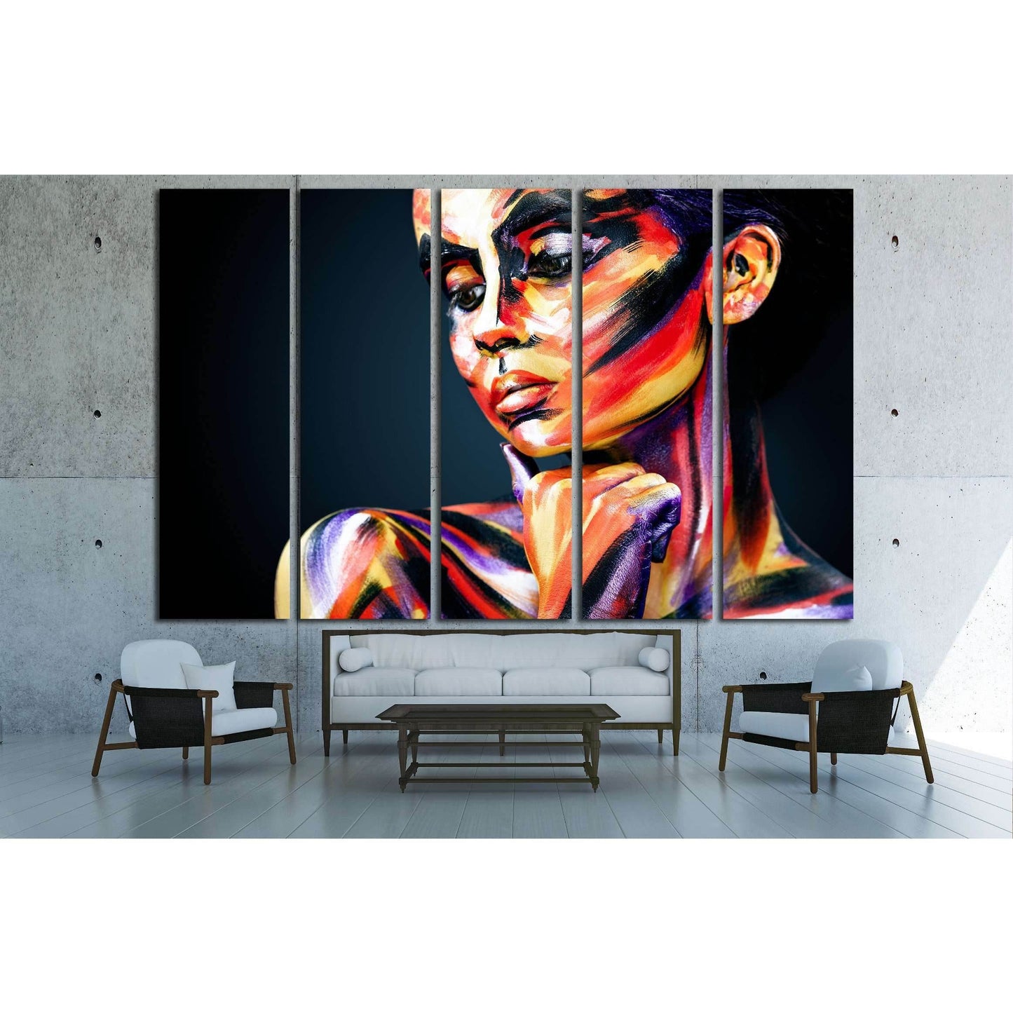 Portrait of the bright beautiful girl with art colorful make-up and bodyart №2763 Ready to Hang Canvas Print - Zellart Canvas Prints ALL_Products, s-2763