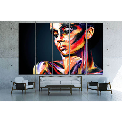 Portrait of the bright beautiful girl with art colorful make-up and bodyart №2763 Ready to Hang Canvas Print - Zellart Canvas Prints ALL_Products, s-2763