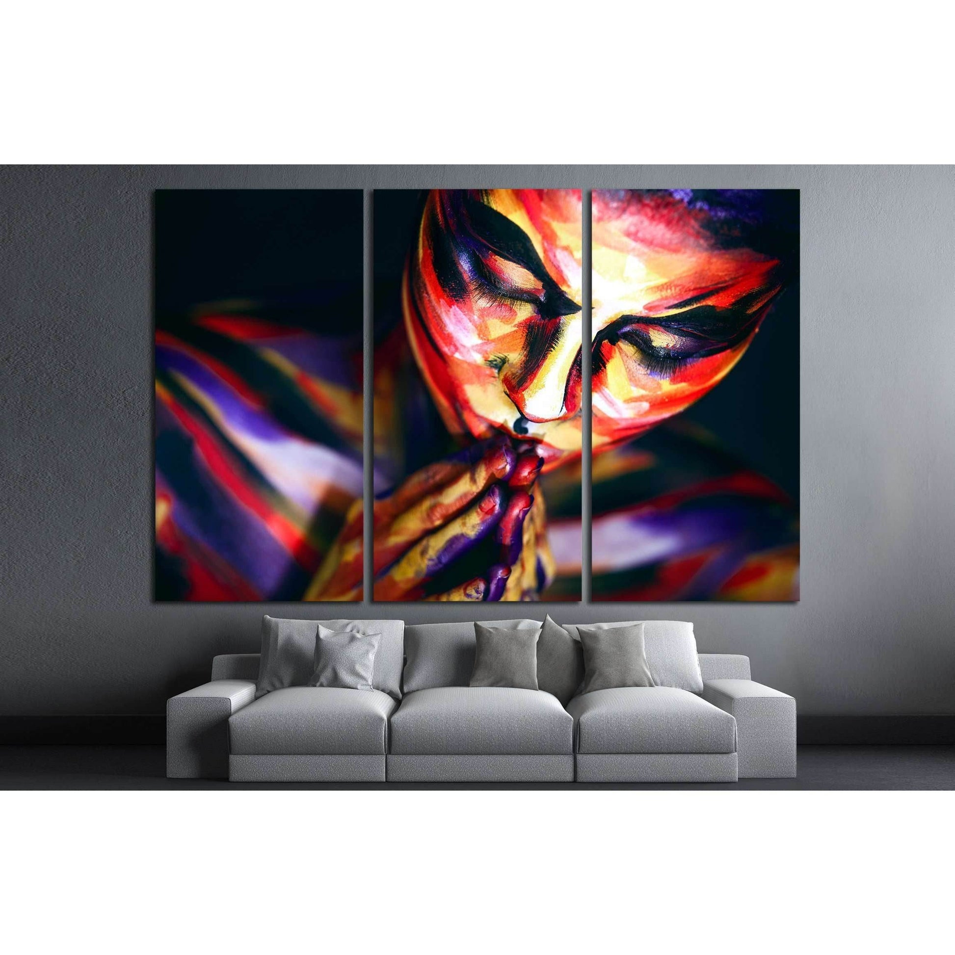 Portrait of the bright beautiful girl with art colorful make-up and bodyart №2764 Ready to Hang Canvas Print - Zellart Canvas Prints ALL_Products, s-2764