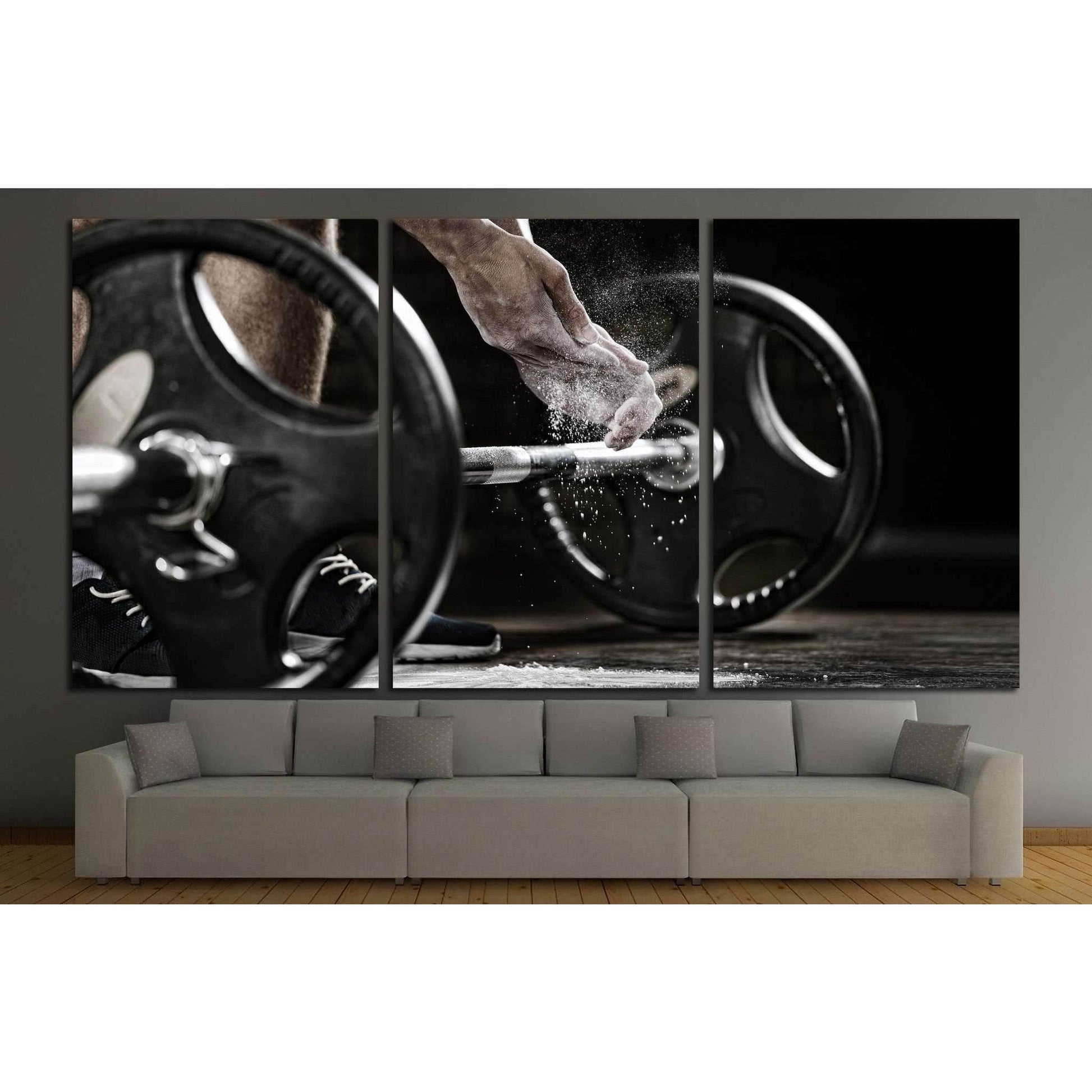 Powerlifter hand in talc preparing to bench press №1389 Ready to Hang Canvas Print - Zellart Canvas Prints ALL_Products, s-1389