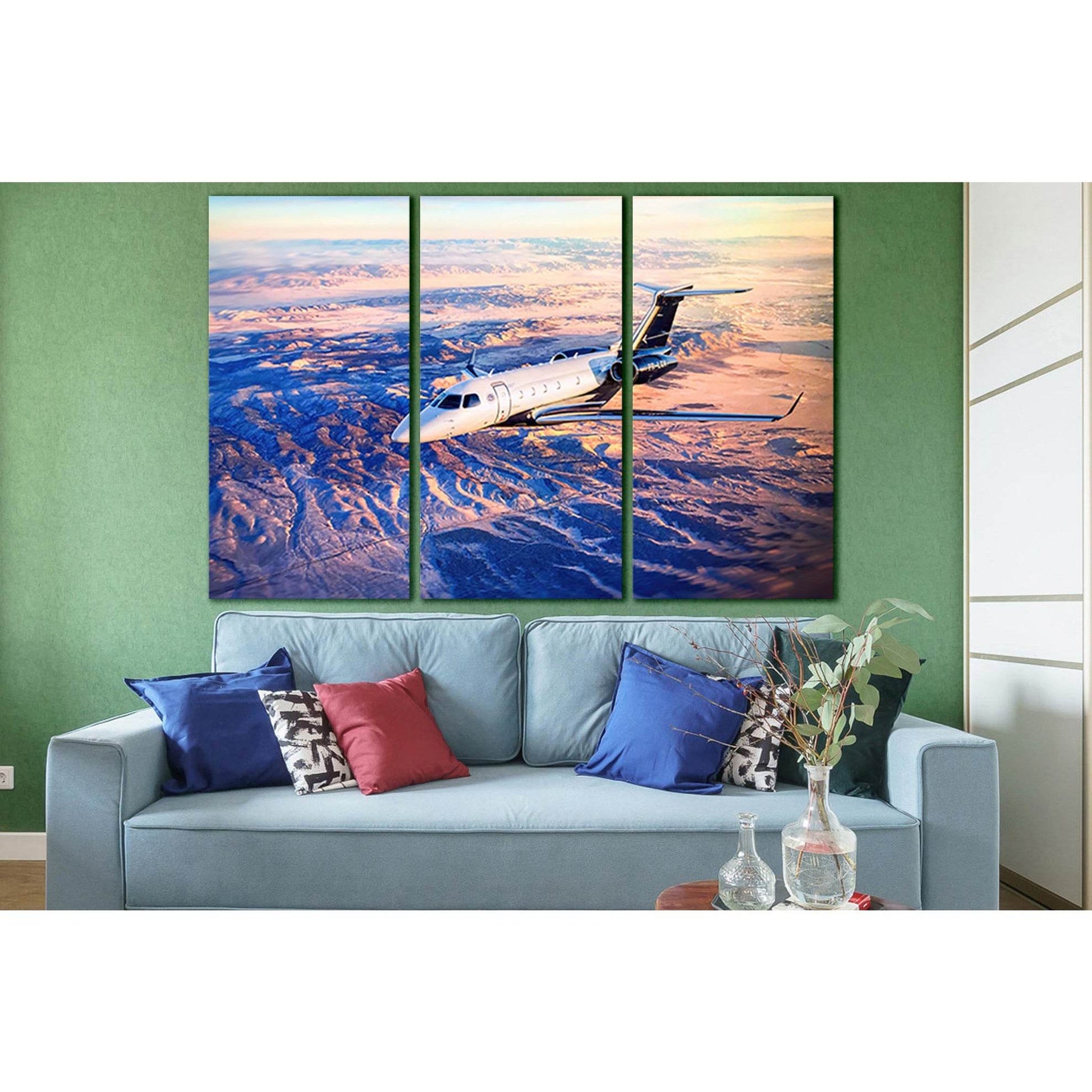 Private Plane Flies Over The Mountains №SL1435 Ready to Hang Canvas Print - Zellart Canvas Prints 0new, ALL_Products, Engine