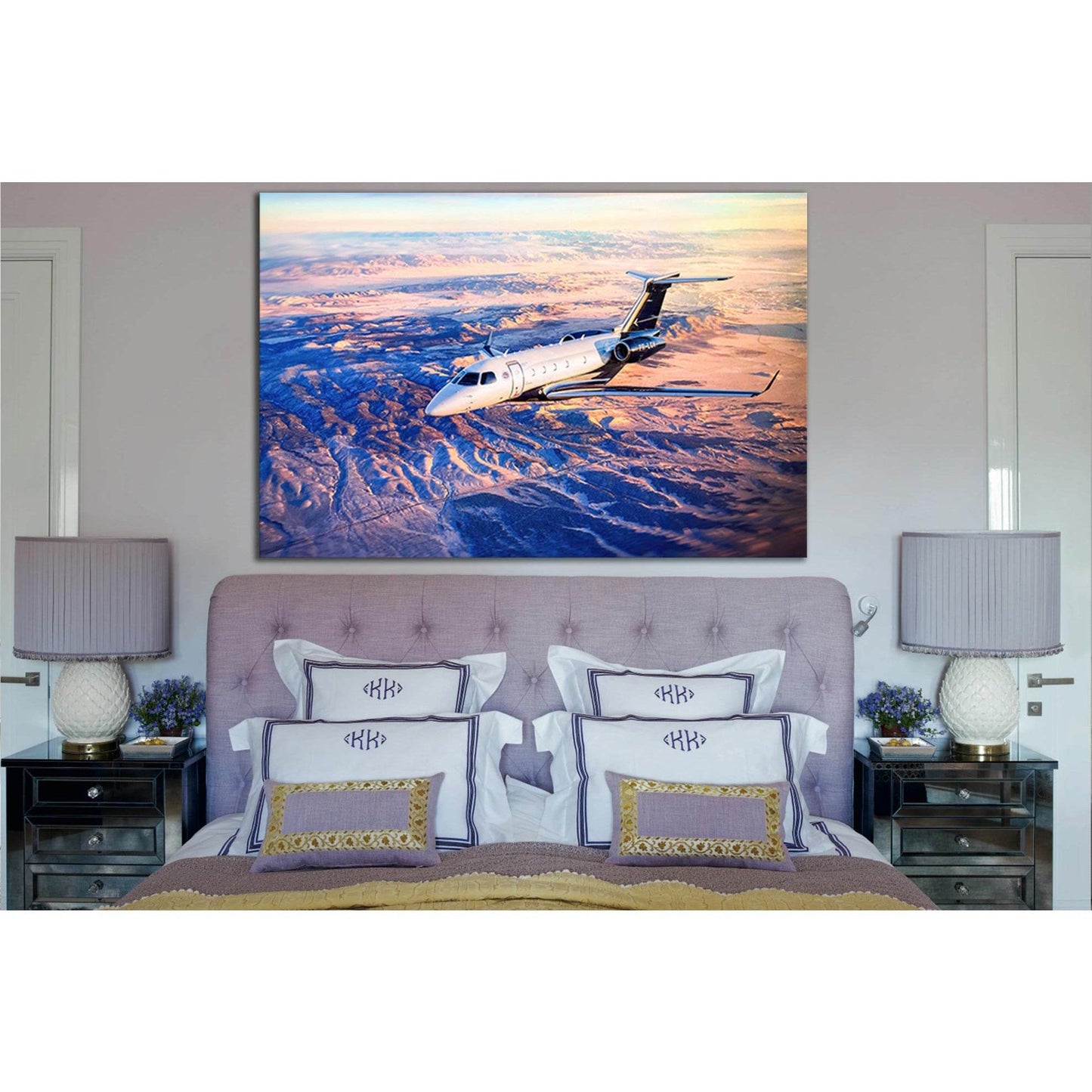Private Plane Flies Over The Mountains №SL1435 Ready to Hang Canvas Print - Zellart Canvas Prints 0new, ALL_Products, Engine