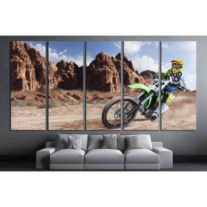 Professional dirt bike rider racing on the desert №1888 Ready to Hang Canvas Print - Zellart Canvas Prints ALL_Products, s-1888