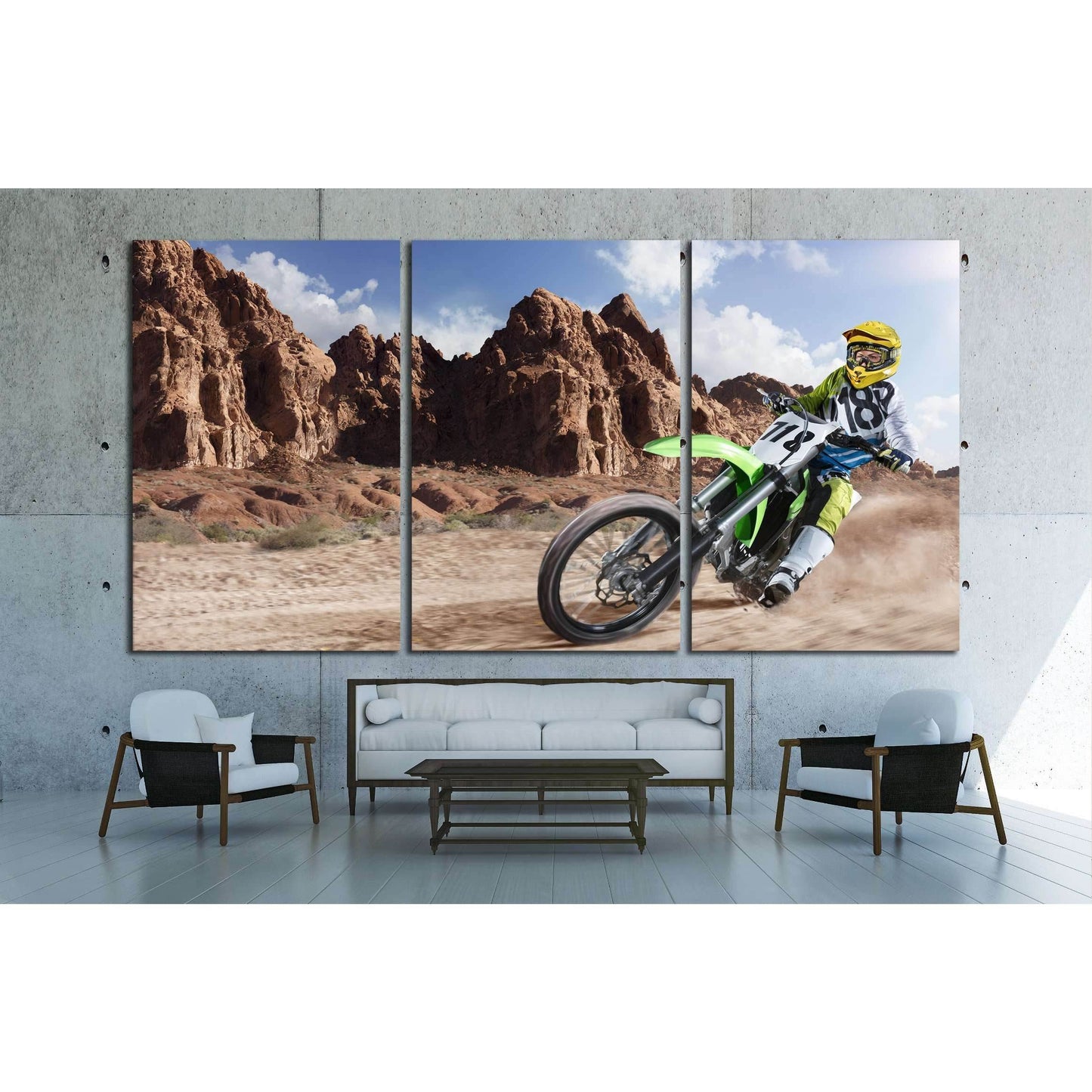 Professional dirt bike rider racing on the desert №1888 Ready to Hang Canvas Print - Zellart Canvas Prints ALL_Products, s-1888