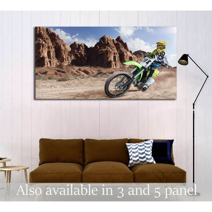 Professional dirt bike rider racing on the desert №1888 Ready to Hang Canvas Print - Zellart Canvas Prints ALL_Products, s-1888