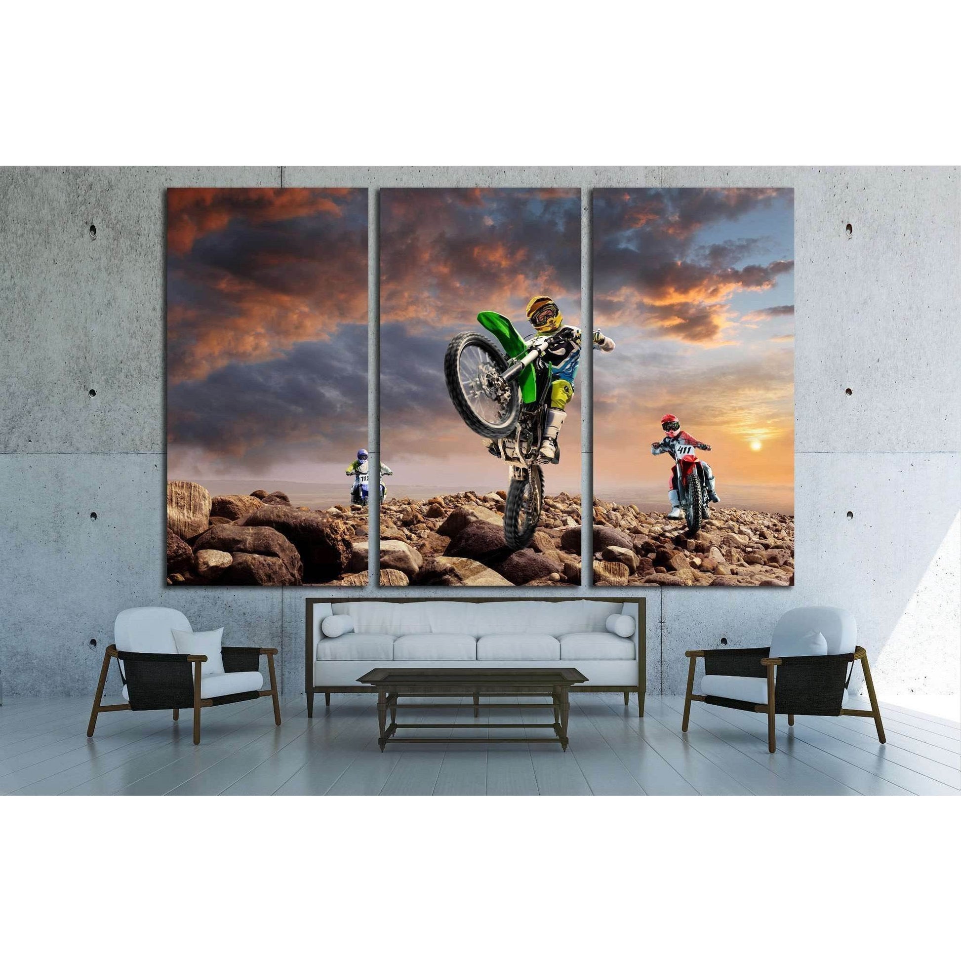 Professional dirt bike riders on top of vulcan №1890 Ready to Hang Canvas Print - Zellart Canvas Prints ALL_Products, s-1890