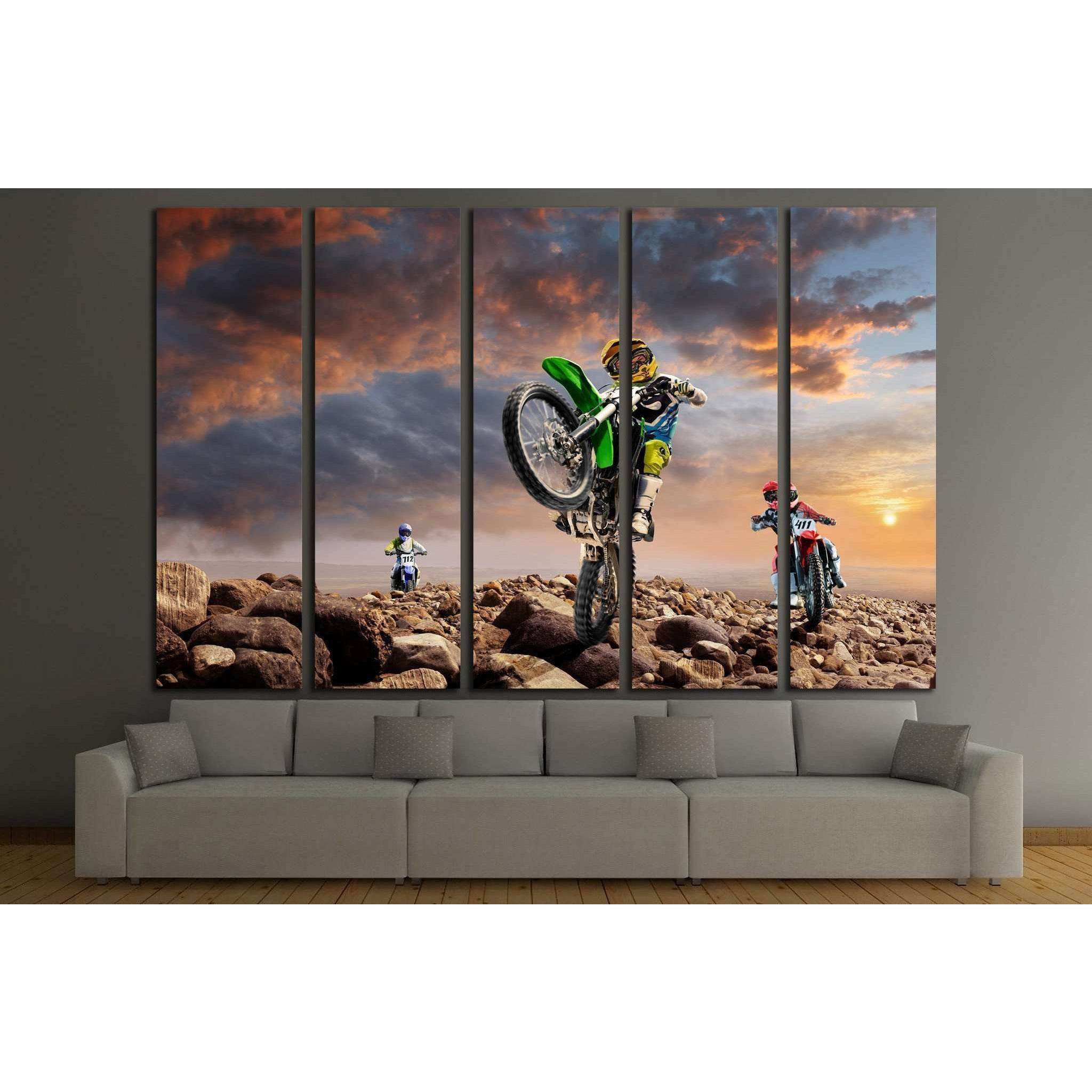 Professional dirt bike riders on top of vulcan №1890 Ready to Hang Canvas Print