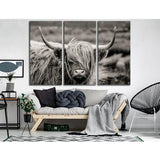 Black and White Highland Cow №04344 Ready to Hang Canvas Print