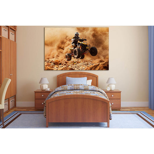 Quad Bike In Dust Cloud №SL770 Ready to Hang Canvas Print - Zellart Canvas Prints 0new, ALL_Products, Engine, Engines Wall Art