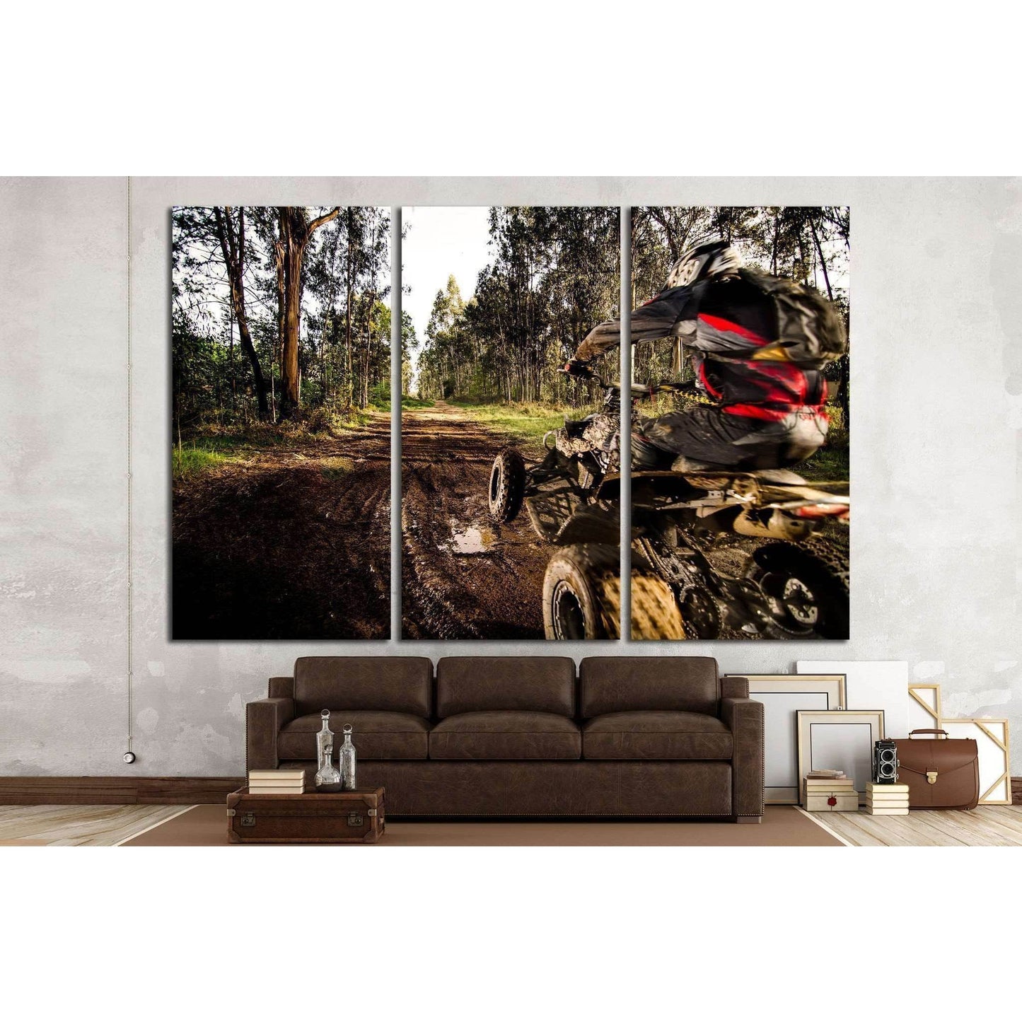 Quad rider jumping on a muddy forest trail №1865 Ready to Hang Canvas Print - Zellart Canvas Prints ALL_Products, s-1865