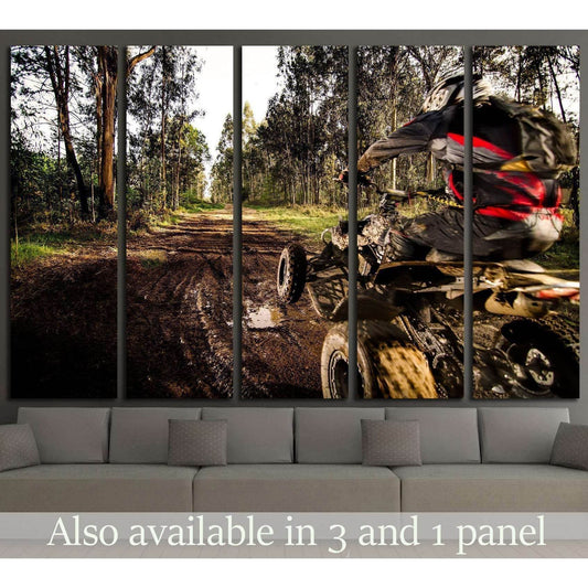 Quad rider jumping on a muddy forest trail №1865 Ready to Hang Canvas PrintCanvas art arrives ready to hang, with hanging accessories included and no additional framing required. Every canvas print is hand-crafted, made on-demand at our workshop and exper