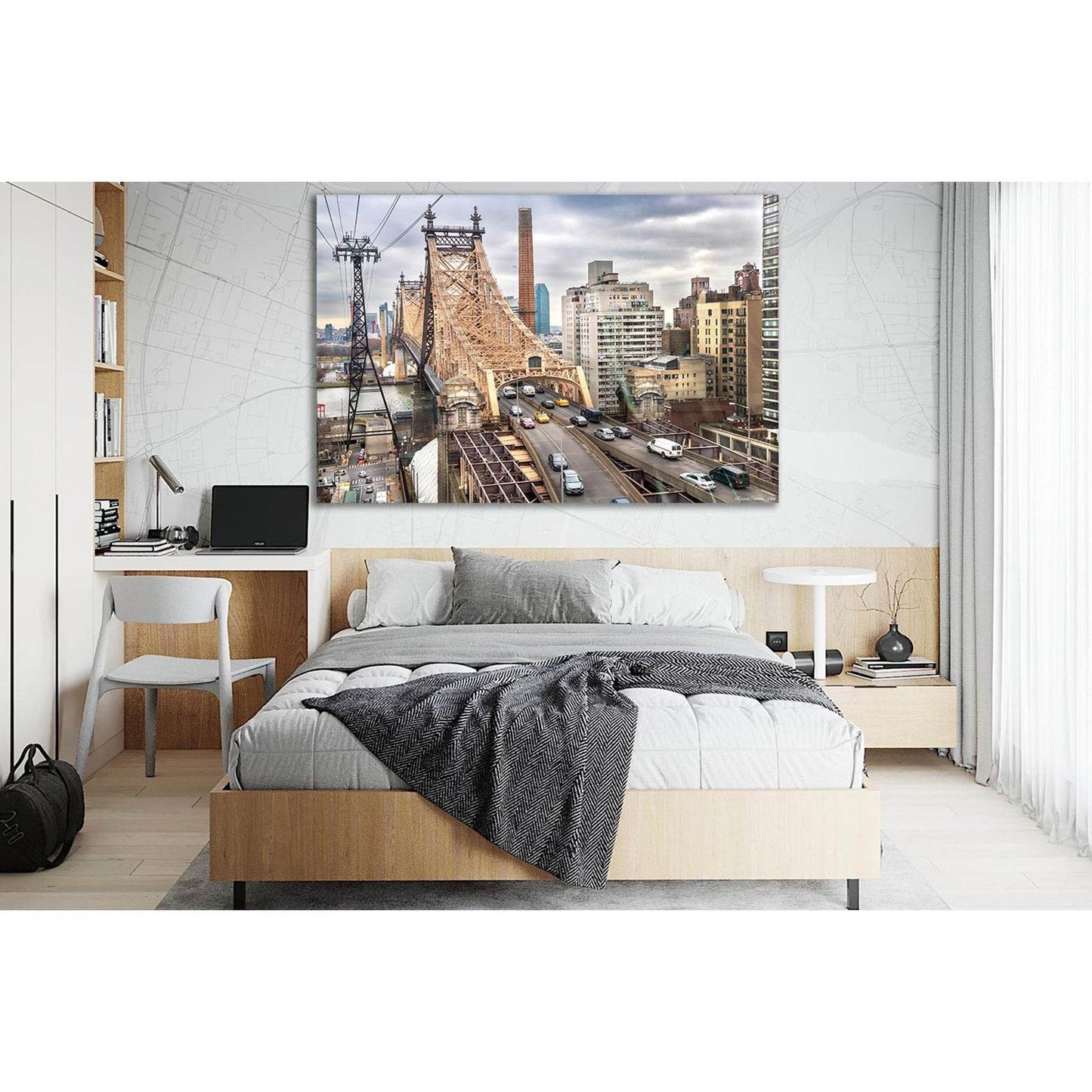 Queensboro Bridge New York №SL1099 Ready to Hang Canvas Print - Zellart Canvas Prints 0_NY_ART, 0new, ALL_Products, Bridges Wall Art