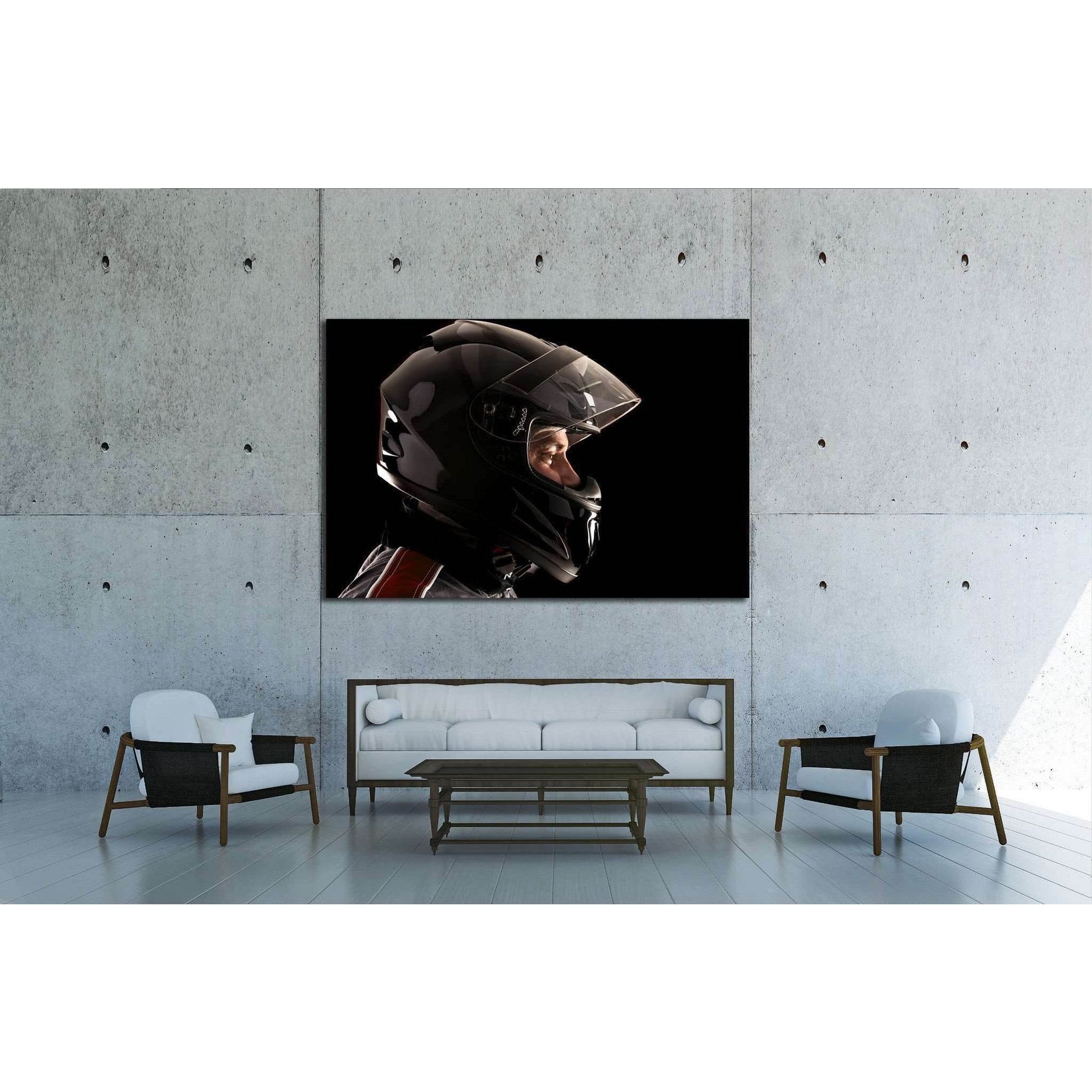 canvas covered motorcycle helmet Racing Driver Helmet Canvas Print - Motorsport Portrait
