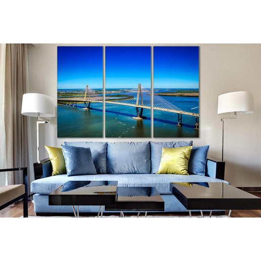 Ravenel Bridge And Cooper River №SL1114 Ready to Hang Canvas Print - Zellart Canvas Prints 0new, ALL_Products, Bridges Wall Art