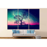 red alien landscape with alone tree over the night sky with many stars №1307 Ready to Hang Canvas Print
