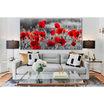 Red Poppies Black And White №SL717 Ready to Hang Canvas Print - Zellart Canvas Prints 0new, ALL_Products, Floral & Botanical Wall Art