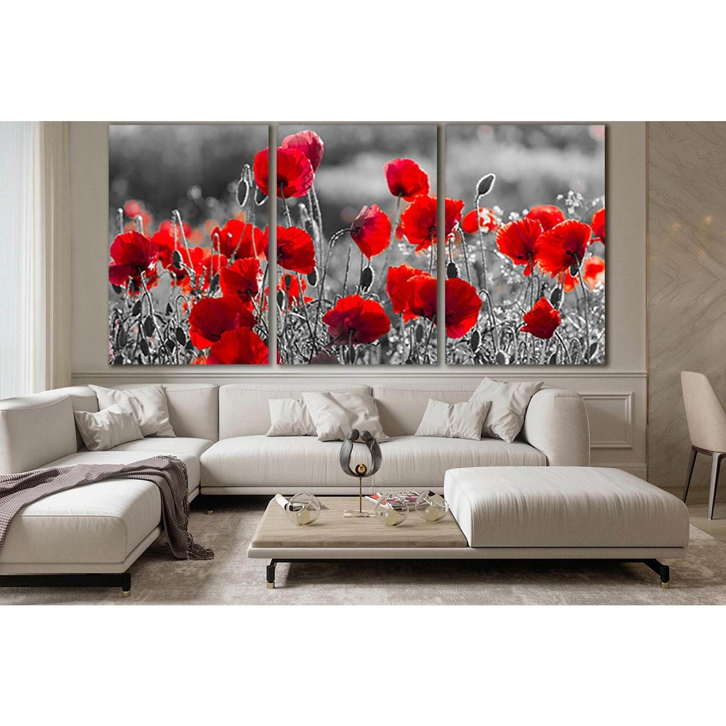 Red Poppies Black And White №SL717 Ready to Hang Canvas Print - Zellart Canvas Prints 0new, ALL_Products, Floral & Botanical Wall Art