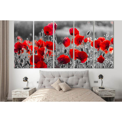 Red Poppies Black And White №SL717 Ready to Hang Canvas Print - Zellart Canvas Prints 0new, ALL_Products, Floral & Botanical Wall Art
