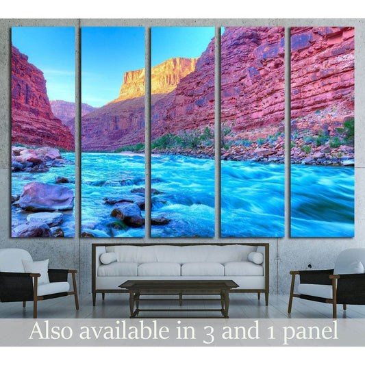 Reflection in Colorado River of Butte catching days last rays, in Grand Canyon №1969 Ready to Hang Canvas Print - Zellart Canvas Prints ALL_Products, s-1969