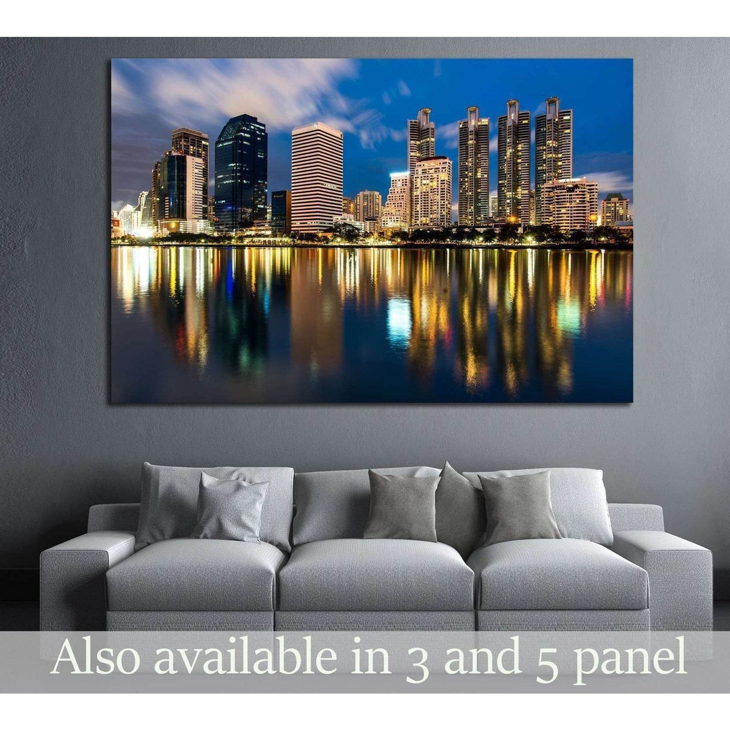 reflection of lighting city scape at night, bangkok №2260 Ready to Hang Canvas Print - Zellart Canvas Prints ALL_Products, s-2260