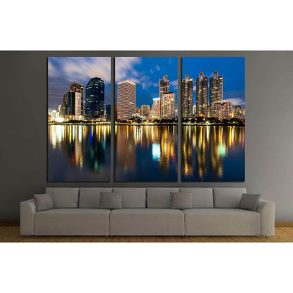 reflection of lighting city scape at night, bangkok №2260 Ready to Hang Canvas Print - Zellart Canvas Prints ALL_Products, s-2260