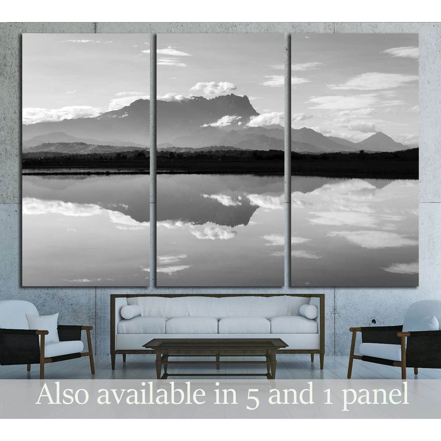 Reflection of Mount Kinabalu in black and white №2845 Ready to Hang Canvas PrintCanvas art arrives ready to hang, with hanging accessories included and no additional framing required. Every canvas print is hand-crafted, made on-demand at our workshop and