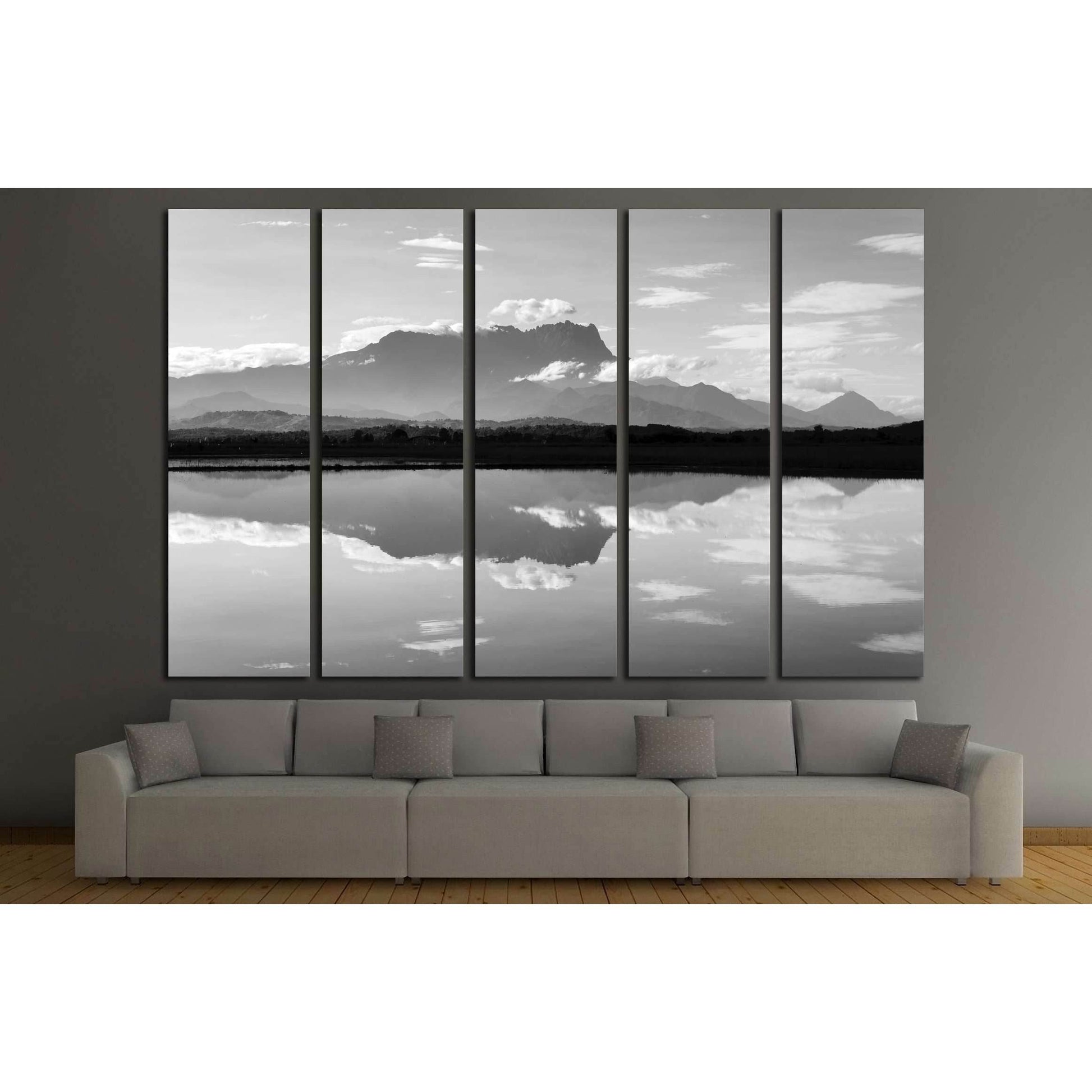 Reflection of Mount Kinabalu in black and white №2845 Ready to Hang Canvas Print - Zellart Canvas Prints ALL_Products, s-2845