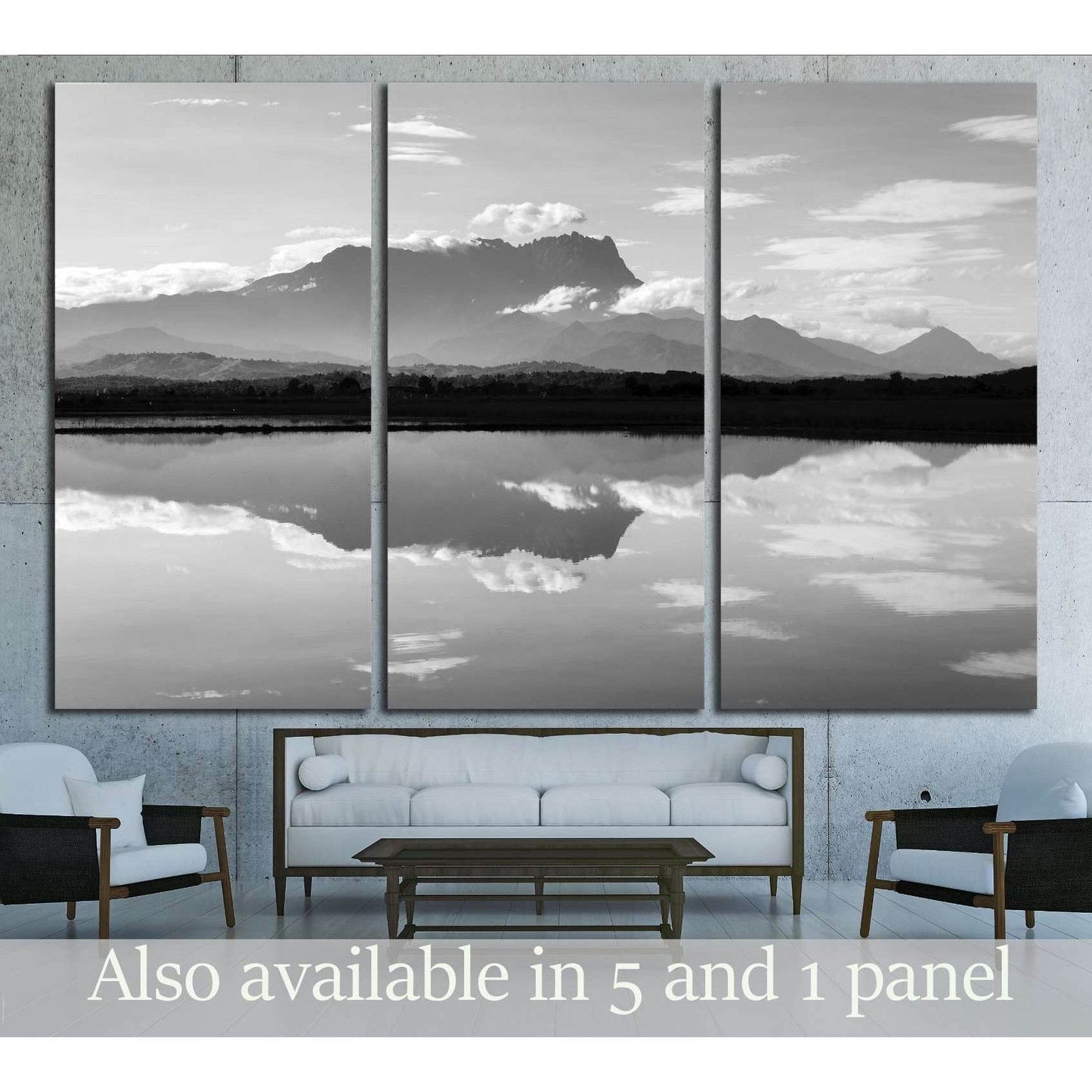Reflection of Mount Kinabalu in black and white №2845 Ready to Hang Canvas Print - Zellart Canvas Prints ALL_Products, s-2845