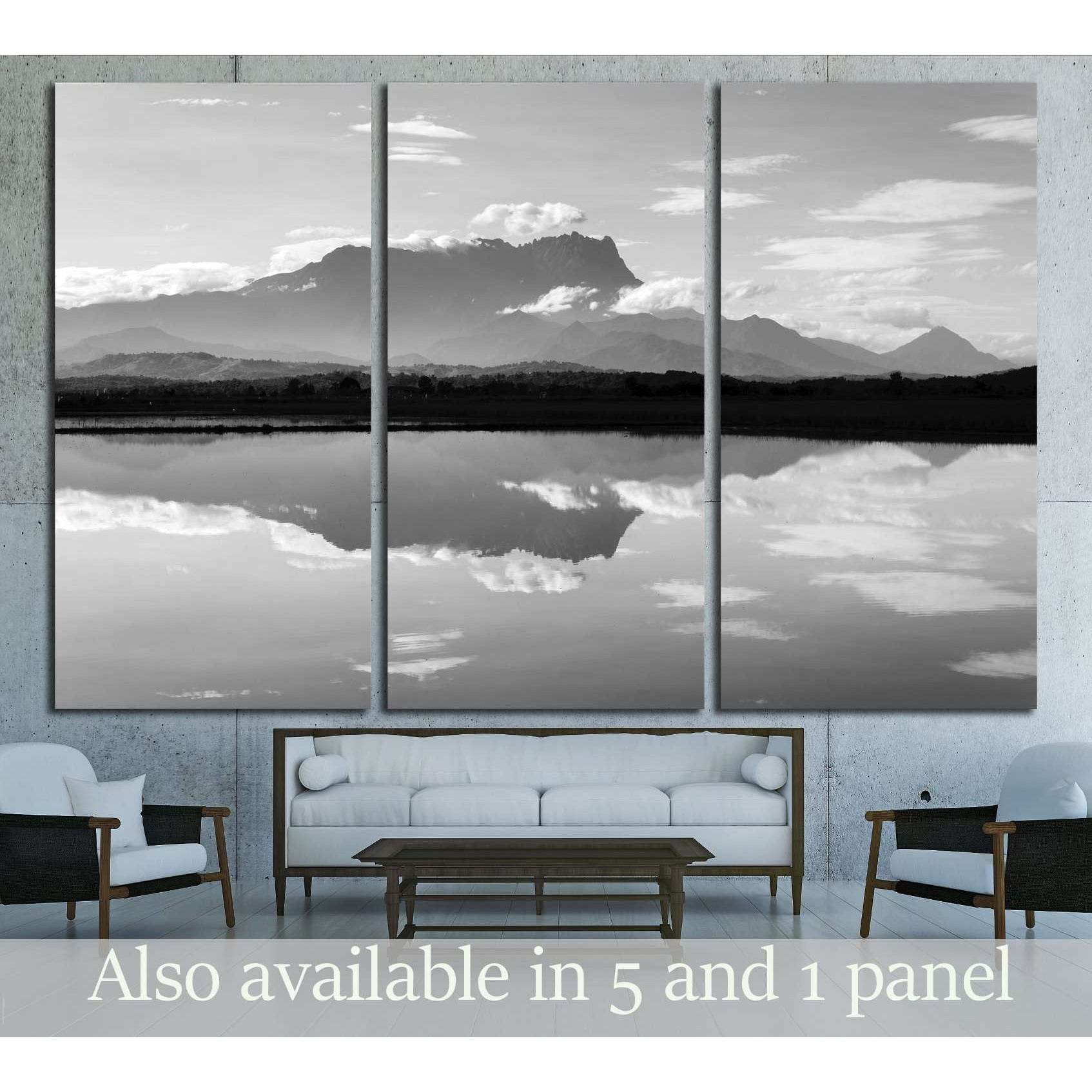 Reflection of Mount Kinabalu in black and white №2845 Ready to Hang Canvas Print - Zellart Canvas Prints ALL_Products, s-2845