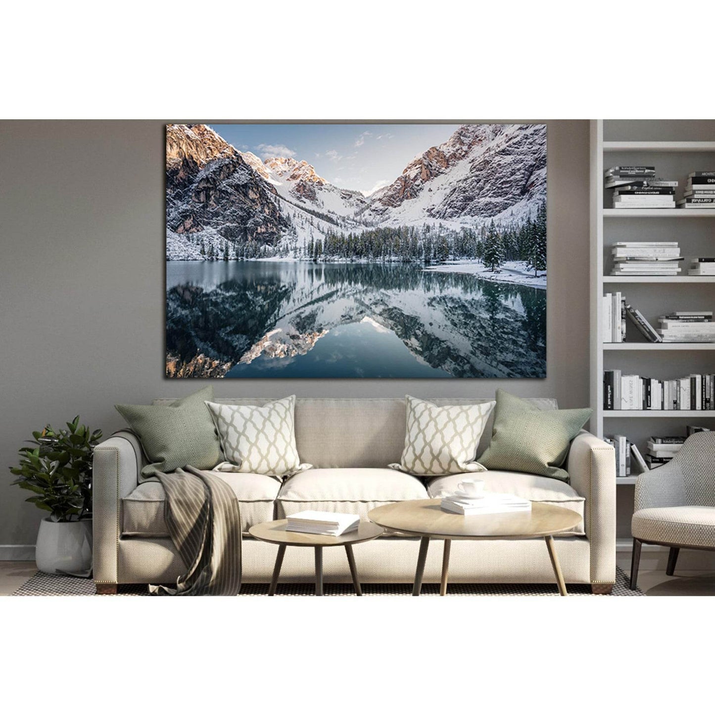 Reflection Of Winter Mountains In The Lake №SL1589 Ready to Hang Canvas Print - Zellart Canvas Prints 0new, ALL_Products, Mountains Wall Art, Nature Wall Art