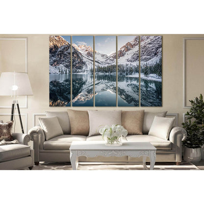 Reflection Of Winter Mountains In The Lake №SL1589 Ready to Hang Canvas Print - Zellart Canvas Prints 0new, ALL_Products, Mountains Wall Art, Nature Wall Art