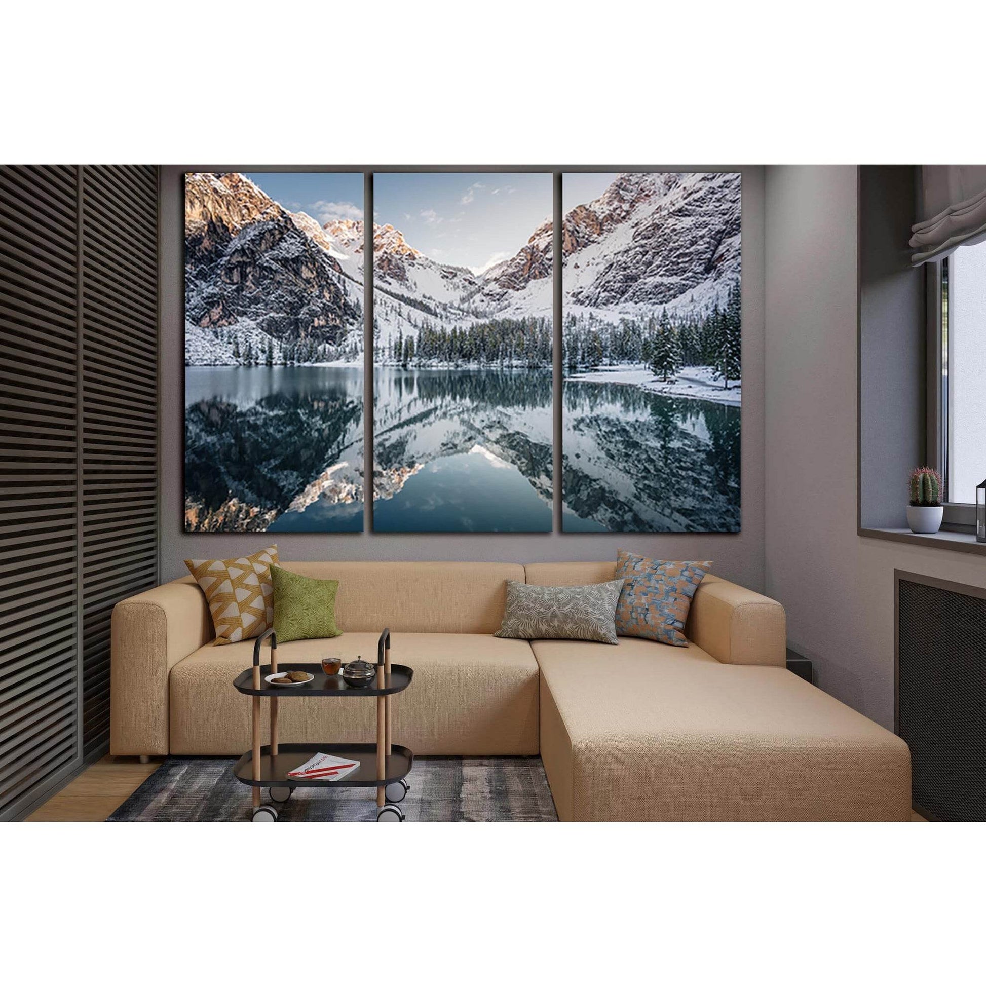 Reflection Of Winter Mountains In The Lake №SL1589 Ready to Hang Canvas Print - Zellart Canvas Prints 0new, ALL_Products, Mountains Wall Art, Nature Wall Art