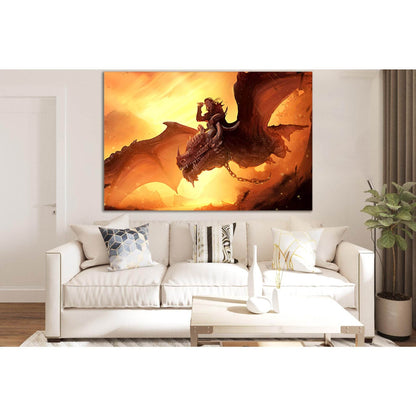 Researcher Flies On The Dragon №SL1240 Ready to Hang Canvas Print - Zellart Canvas Prints 0new, ALL_Products, Fantasy And Sci Fi Wall Art