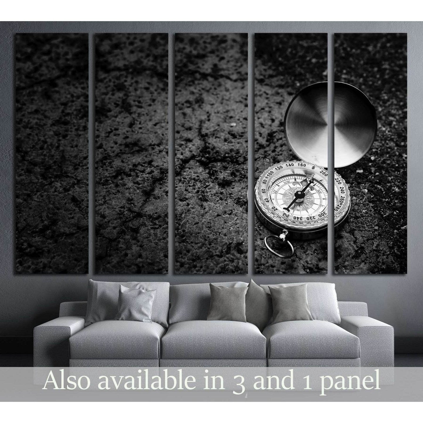 Retro compass on road texture background, black and white tone, journey of life concept №2817 Ready to Hang Canvas Print - Zellart Canvas Prints ALL_Products, s-2817