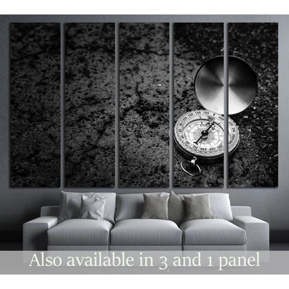 Retro compass on road texture background, black and white tone, journey of life concept №2817 Ready to Hang Canvas Print - Zellart Canvas Prints ALL_Products, s-2817