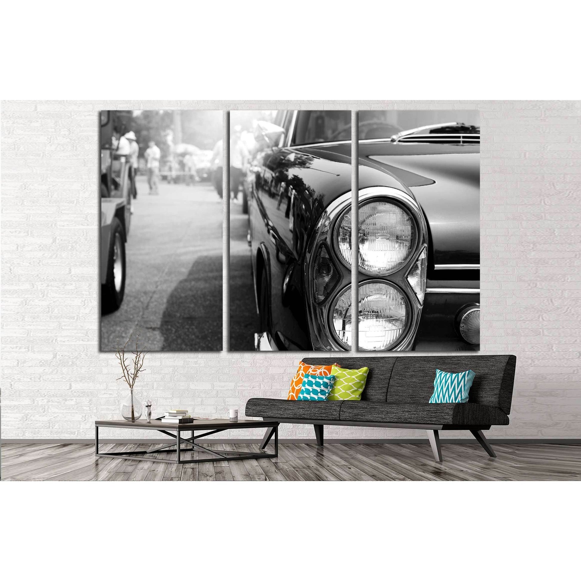 Retro of classic car ,vintage black and white style №3281 Ready to Hang Canvas Print - Zellart Canvas Prints ALL_Products, s-3281