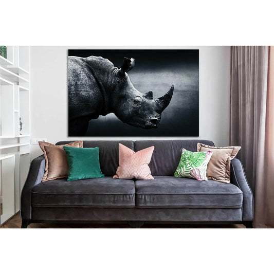 Rhinoceros Black And White №SL885 Ready to Hang Canvas Print - Zellart Canvas Prints 0new, ALL_Products, Black & White Wall Art