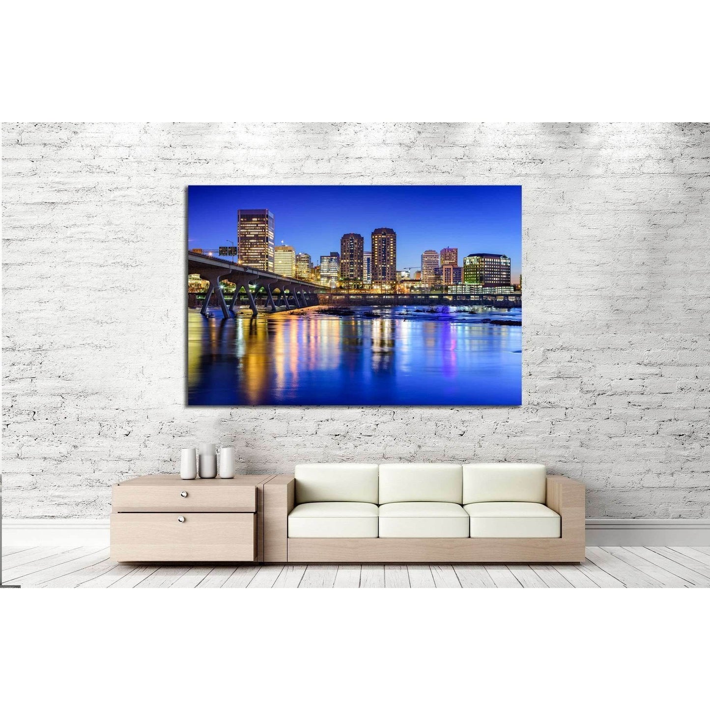 Richmond, Virginia, USA downtown skyline on the James River №2028 Ready to Hang Canvas Print - Zellart Canvas Prints ALL_Products, s-2028