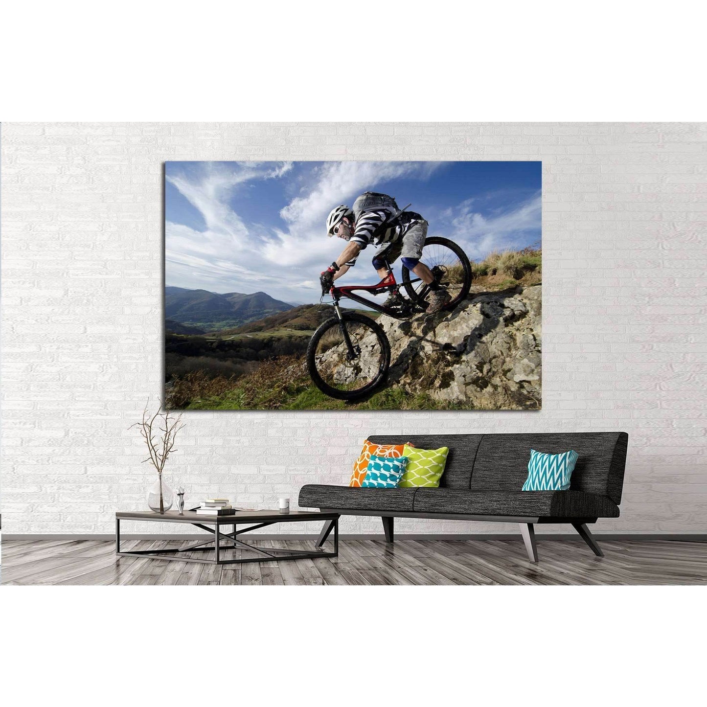 Rider in action at Freestyle Mountain Bike №1374 Ready to Hang Canvas Print - Zellart Canvas Prints ALL_Products, s-1374