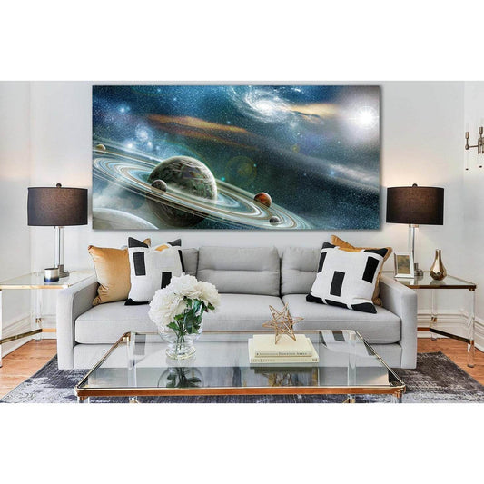 Rings Of Planets Fantasy Space №SL971 Ready to Hang Canvas Print - Zellart Canvas Prints 0new, ALL_Products, Astronomy & Space Canvas Wall Art