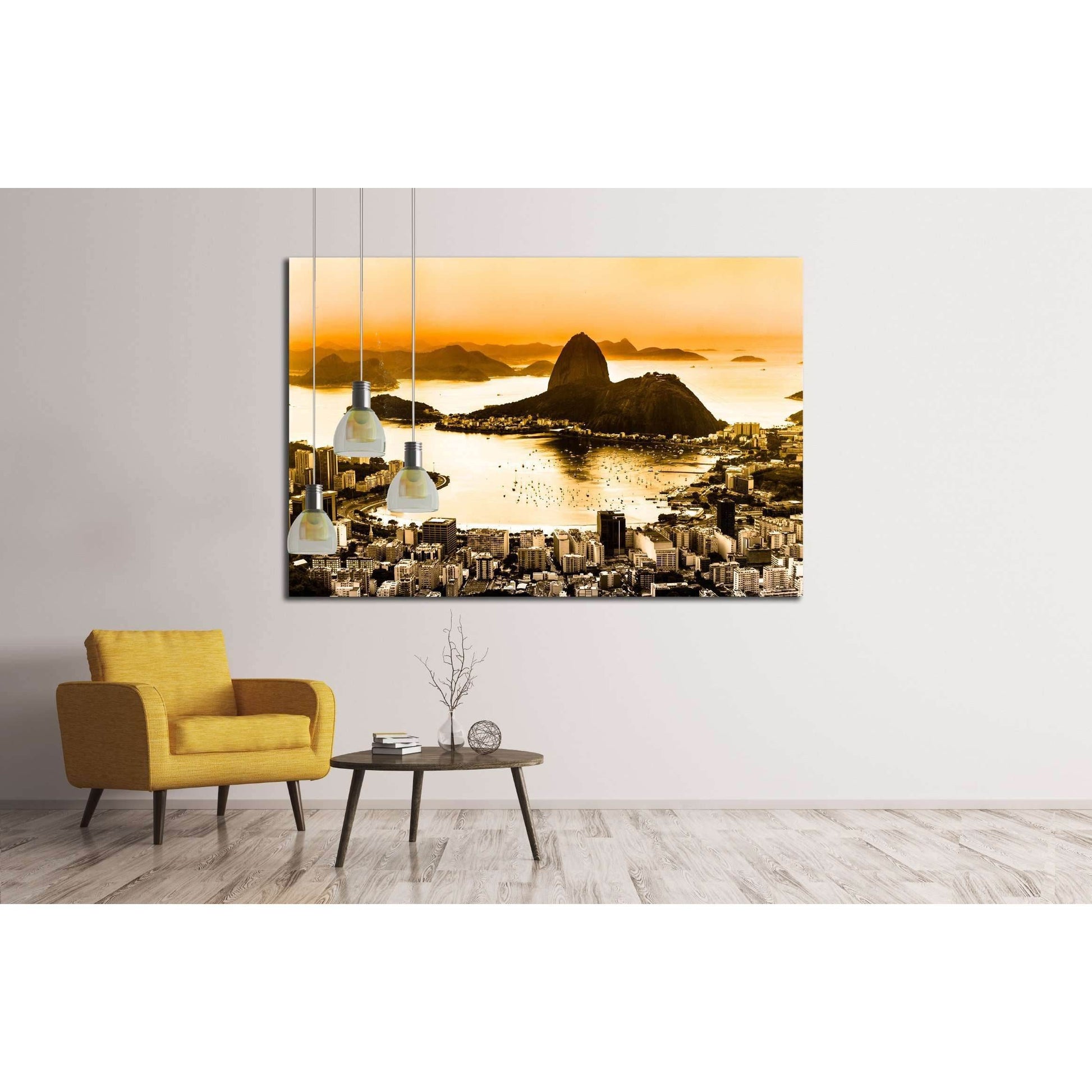 Rio de Janeiro, Brazil. Suggar Loaf and Botafogo beach viewed from Corcovado at sunset. №2615 Ready to Hang Canvas Print - Zellart Canvas Prints ALL_Products, s-2615