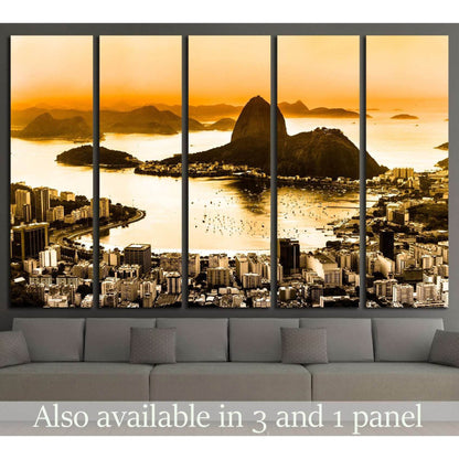 Rio de Janeiro, Brazil. Suggar Loaf and Botafogo beach viewed from Corcovado at sunset. №2615 Ready to Hang Canvas Print - Zellart Canvas Prints ALL_Products, s-2615