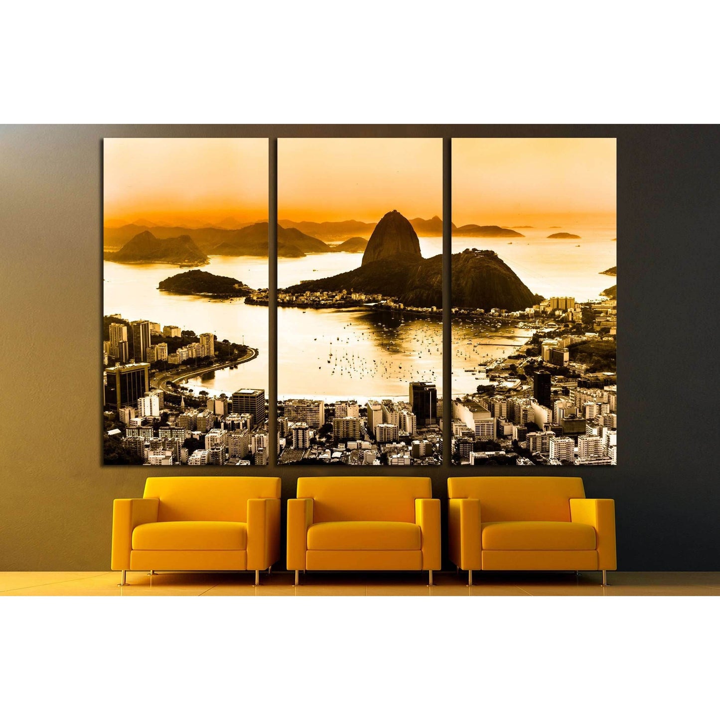 Rio de Janeiro, Brazil. Suggar Loaf and Botafogo beach viewed from Corcovado at sunset. №2615 Ready to Hang Canvas Print - Zellart Canvas Prints ALL_Products, s-2615